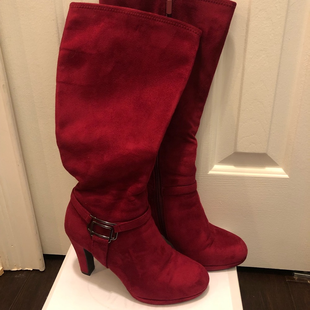 Kenneth Cole Red Knee High Boots with wide calf